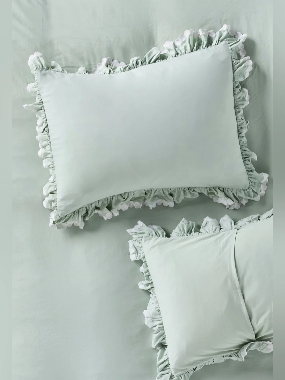 Anthropologie Maeve Liet Cotton Sateen Embroidered Shams, Set of 2, Sage Green